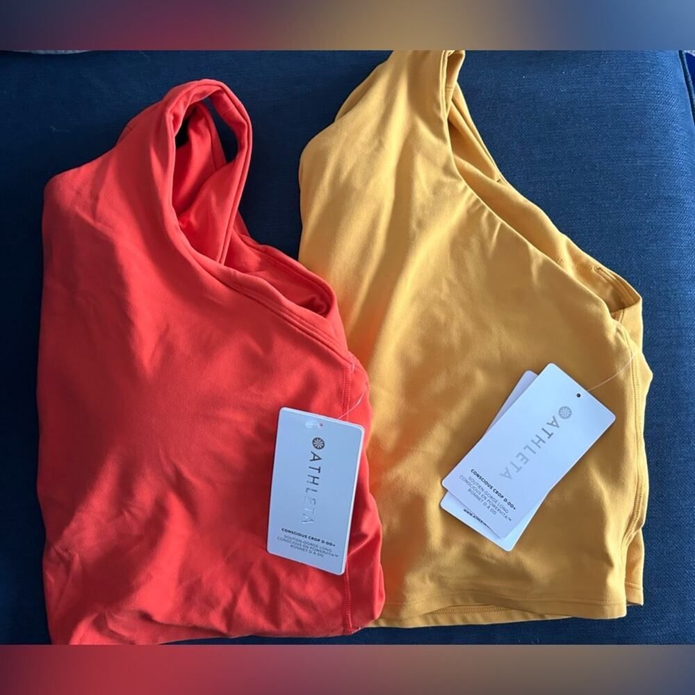 Athleta Women’s Orange Conscious Crop Train Logo Bra D-DD NWT 2 for 1